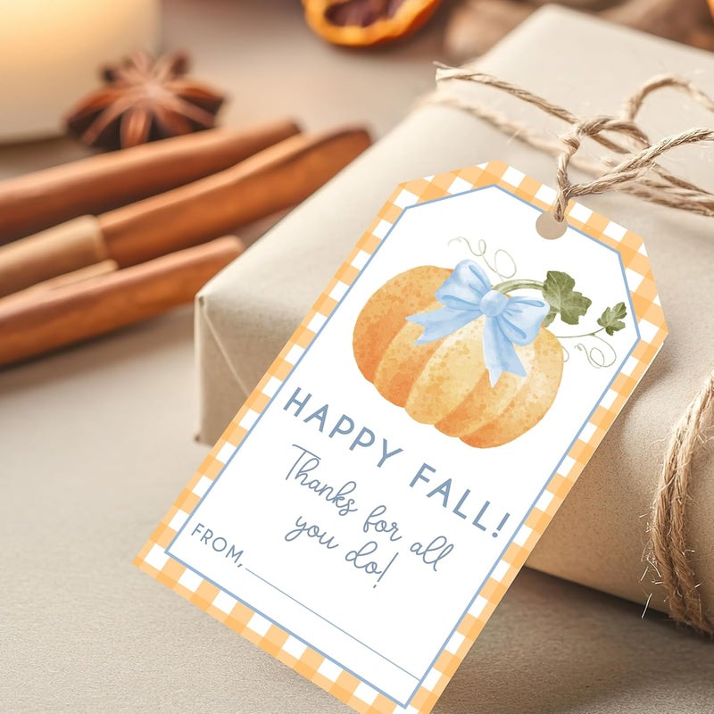 HandEasy 50 Pcs Fall Gift Tags, 2.1"×3.5" Thank You Gift Tags for Party Favors, Pumpkin Happy Fall Thanksgiving Gifts Tags for Party Favor - B10 - Image 1